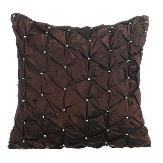 The HomeCentric Brown Throw Pillows Cover, Textured Pintucks Solid Color Silver Sparkly Beaded Pillow Cover 14x14 inch (35x35 cm) Taffeta Pillow Cover, Solid, Modern - Chocolate Texture