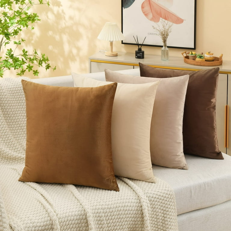 Brown Throw Pillows Covers for Couch Bed Beige Neutral Velvet