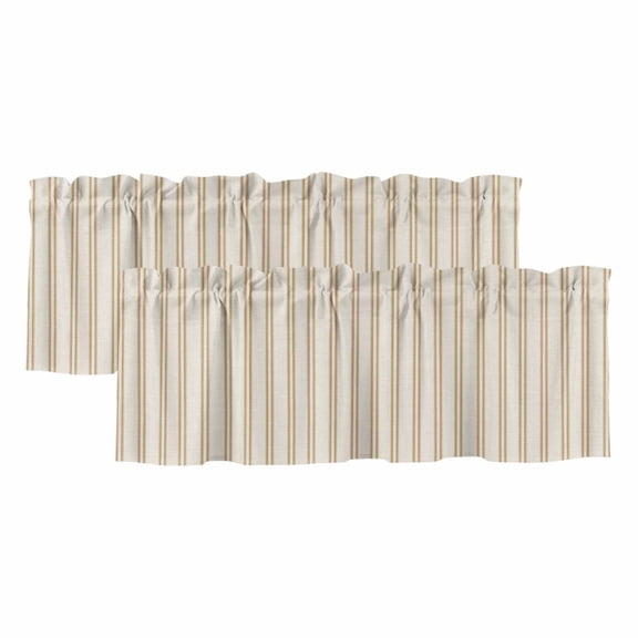 Brown Ticking Stripe 2 Panels Kitchen Valance, Minimalist Vertical Lines Khaki Curtains Valances for Small Windows Rod Pocket Window Treatments for Living Room Bedroom 42" W x 12" L