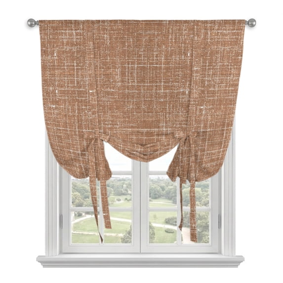 Brown Tie Up Curtains for Small Windows,Adjustable Rod Pocket Valance 45 Inch Short, Farmhouse Vintage Brown Solid Color Modern Window Treatment Balloon Roman Blind Shade, 34" x 45"