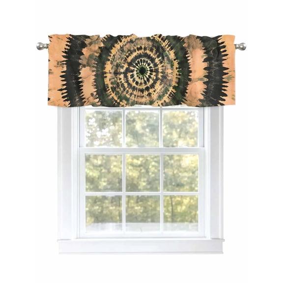 Brown Tie-Dye Art Valances for Windows, Rod Pocket Kitchen Valance Curtains - Soft & Washable Small Window Treatment for Living Room, Bathroom, Abstract Boho Tribe 54x18inch, 1 Panel