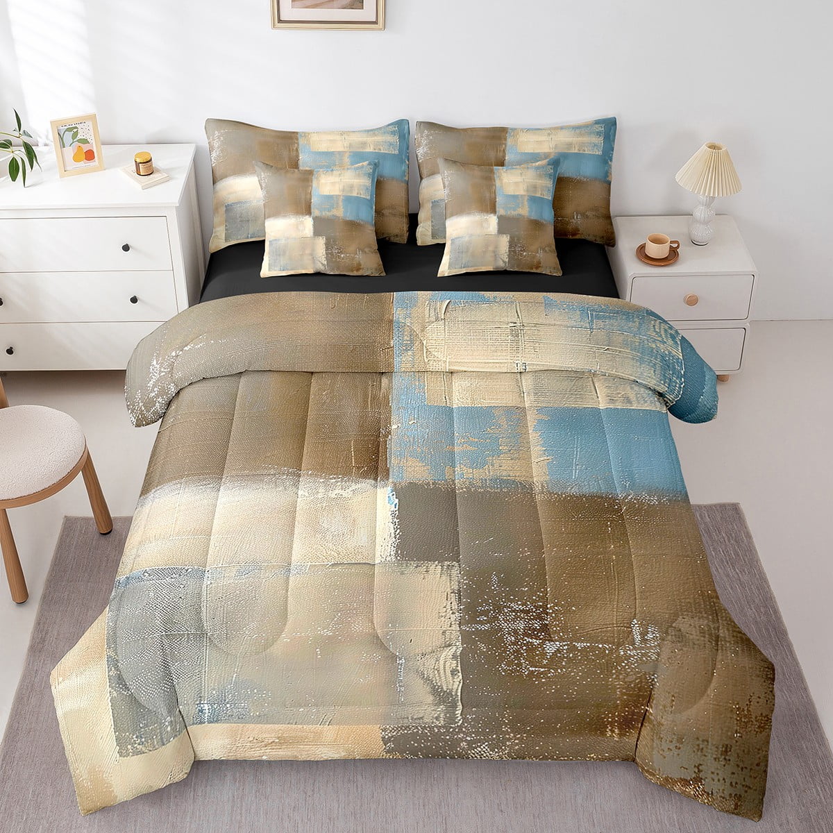 Brown Tie Dye Bedding Twin Size 7 Pieces (1 Comforter, 1 Fitted Sheet