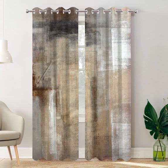 Brown Tie Dye Blackout Curtains Abstract Gradient Ombre Drapes, Watercolor Grunge Living Room Window Curtains,Aesthetic Hippie Style-42"W x 96"L (Pack of 2)