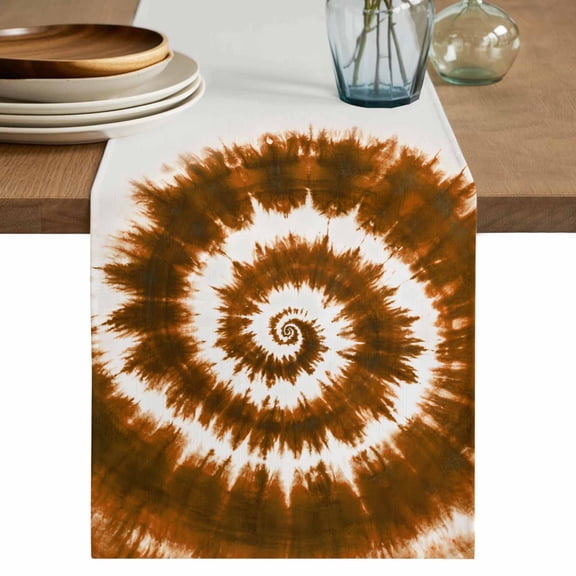 Brown Tie-dye Table Runner, Chinese Style Abstract Ethnic Cotton Linen Kitchen Table Decoration Washable Dining Tabletop Runners for Home Party Decor 13x36 Inches