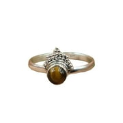 RADHEY KRISHNA JEWELLERS Brown Tiger Eye Ring Gemstone 925 Sterling Silver Handmade Unique Design Promie Ring Gift Jewelry