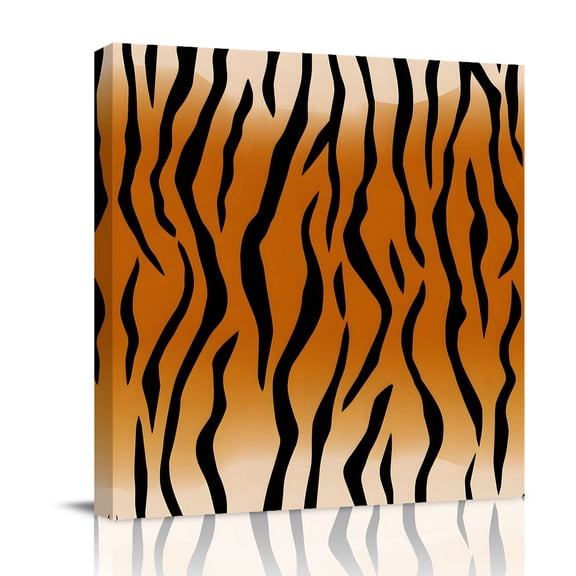 Brown Tiger Skin Canvas Wall Art for Living Room, Abstract Farm Brown Tiger Animal Texture Black Stripes Poster Print Painting for Bedroom Office Home Decoration Wall Pictures Prepare To Hang 8"x8"