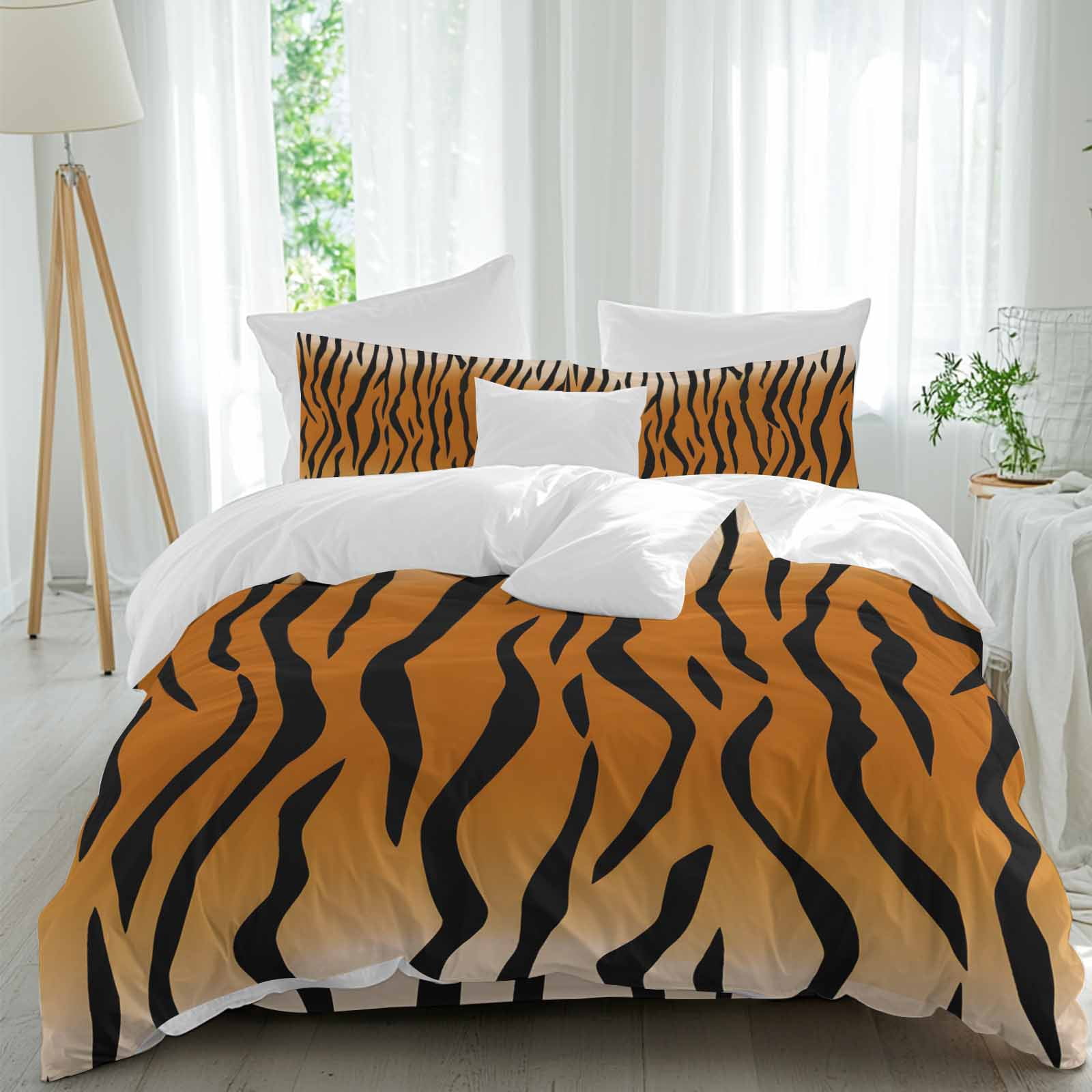 Brown Tiger Skin Full Duvet Cover Set, Abstract Farm Brown Tiger Animal ...
