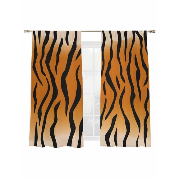 Brown Tiger Skin Sheer Curtains 2 Panels Set Abstract Farm Brown Tiger Animal Texture Black Stripes Sheer Window Curtains Light Filtering Rod Pocket Voile Drapes for Bedroom Living Room 52"x63"