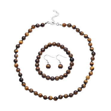 BOCARJEWELRY 3 Layer Chunky Beaded Necklace & Earrings Set – Statement Collar, Rose Gold, No Gemstone