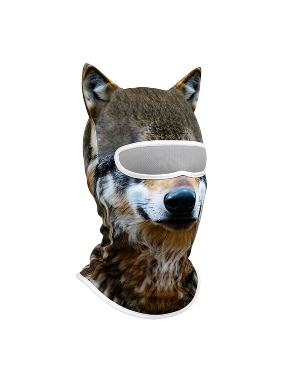Brown Timber Wolf Ski Balaclava, 3D Ear Windproof Full Face Mask for Winter Skiing, Snowboarding, Running and Cold Weather Cycling