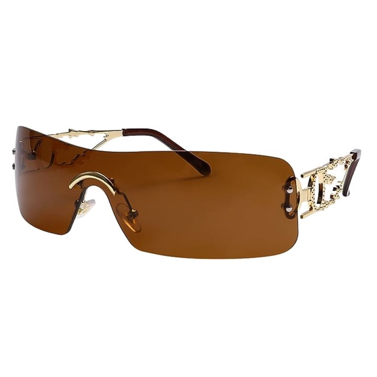 Brown Tint Rimless Y2k Women Rectangle Flame Metal Retro  display picture 1