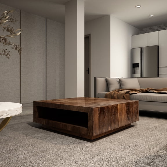 Brown - Tinted Solid Wood - Low - Profile Feature - Kids' Playroom Adjoining - Safe Coffee Table