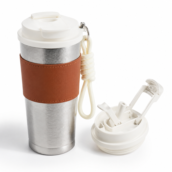 Brown Titanium Travel Mug, Leak Proof Reusable Tumbler With Lid, Lightweight 17oz Coffee Cup