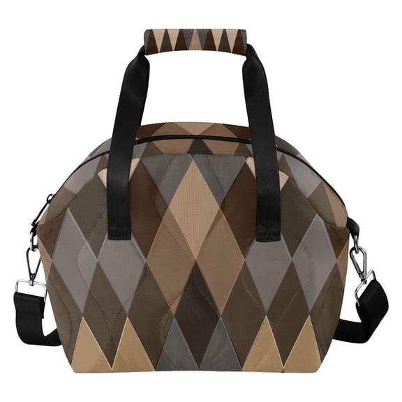 Brown Tone Argyle Pattern Plaids Insulated Lunch Bag Reusable Quilted Lunch Box Waterproof Leakproof Lunch Container