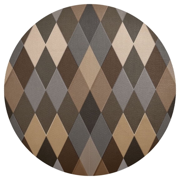 Brown Tone Argyle Pattern Plaids PVC Round Grid Placemat Table Mat 1 Pc 15.4" x 15.4"
