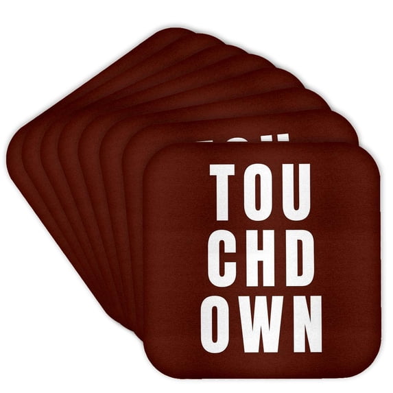 3drose, Brown Touchdown Text Personalized American Football Gift for Players and Fans, Set of 8 Coasters - Soft