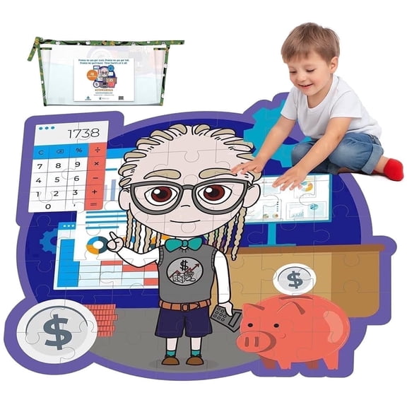 Brown Toy Box Dadisi Academy Kenny Investing & Finance Giant 3ft STEM 48-Piece Floor Puzzle for Kids, Kenny Character