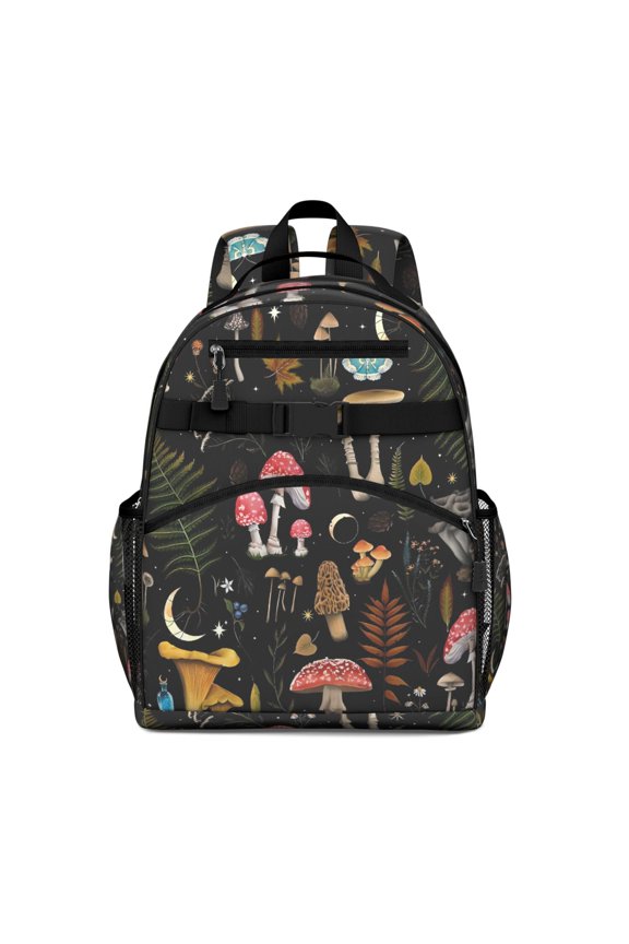 Red Mushroom Flower Black Pattern Backpack for School,Cute School Bag,Schoolbag with Adjustable Shoulder Straps & Padded Back,15.25"x11.5"x5.25"
