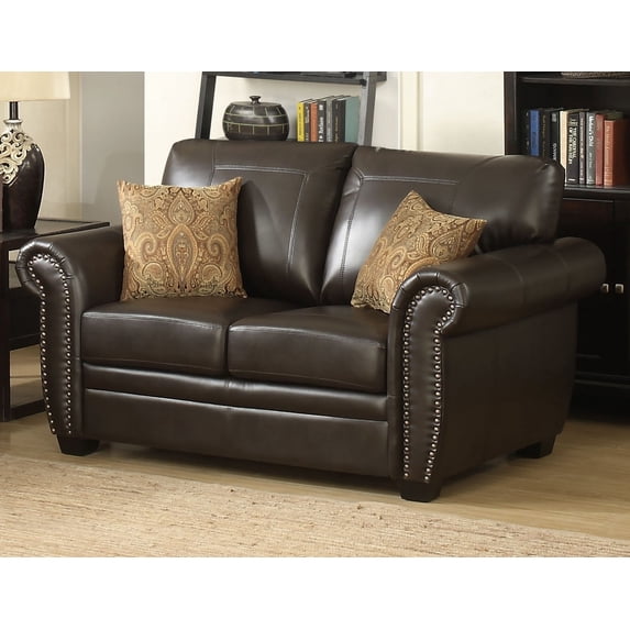HomeRoots 248483 38 x 67 x 37 in. Louis Traditional Brown Stationary Loveseat