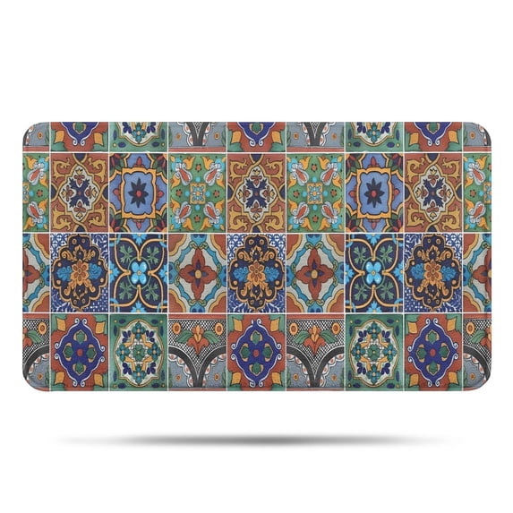 Brown Traditional Tile Pattern Bathroom Rugs Mat,Non Slip Microfiber Bathroom Rug,Rubber Backing,Soft Bathroom Mats for Bathroom Floor,Tub and Shower,17x30in(43x75cm)