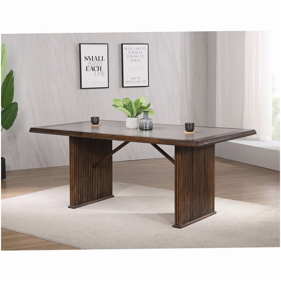 Brown Transitional Dining Table with Sintered Stone Top, 71.75"L Reeded Base