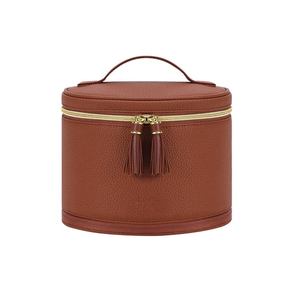 Brown Travel Makeup Bag Structured Vanity Case with Removable Divider