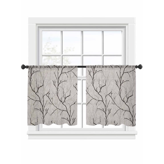 Brown Tree Branch Sheer Curtains 2 Panels Set Retro Classic Art Brown Tree Branches Flower Sheer Window Curtains Light Filtering Rod Pocket Voile Drapes for Bedroom Living Room 52"x54"