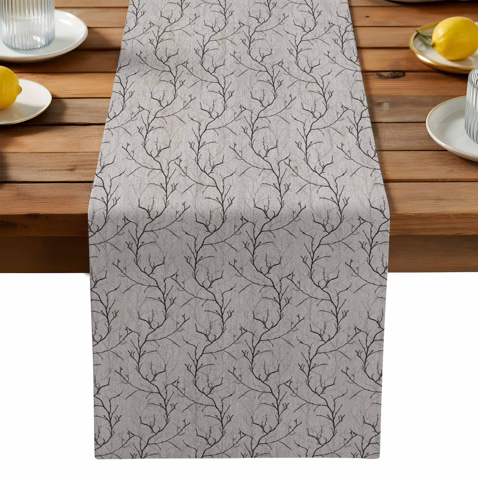 Brown Tree Branch Table Runner, Retro Classic Art Brown Tree Branches ...
