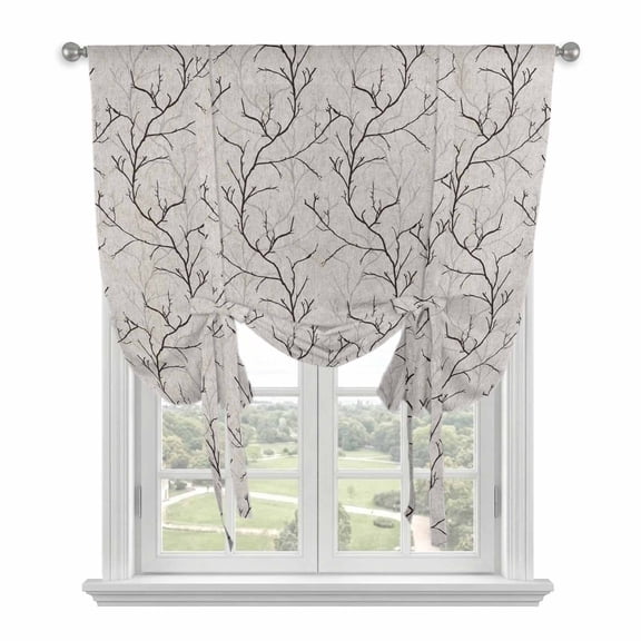 Brown Tree Branch Tie Up Curtain for Window, Retro Classic Art Brown Tree Branches Flower Adjustable Tie Up Balloon Curtain Valances Rod Pocket Window Treatment for Kitchen Bathroom Bedroom 34"x45"