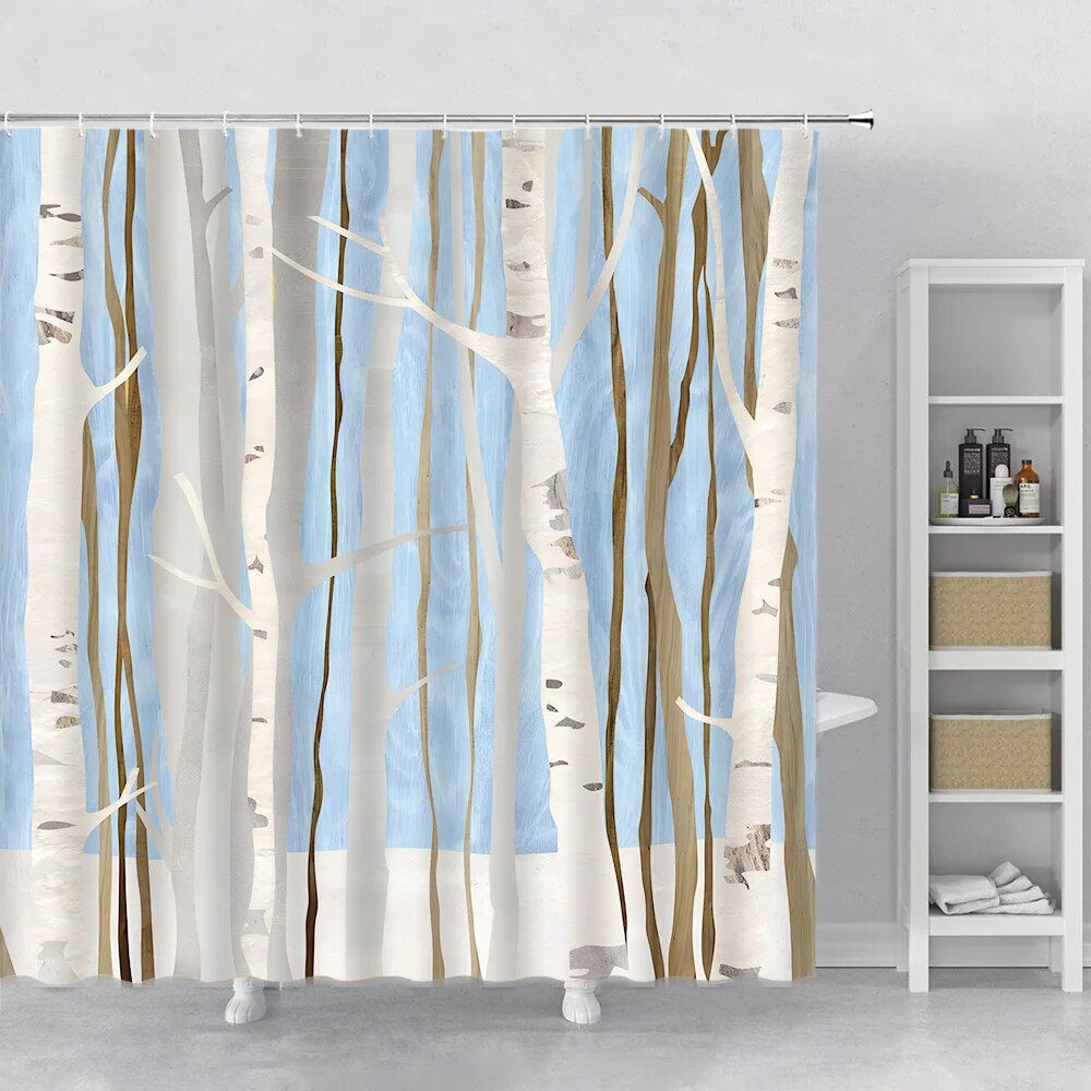 Brown Tree Fabric Shower Curtain Art Abstract Birch Forest Wood