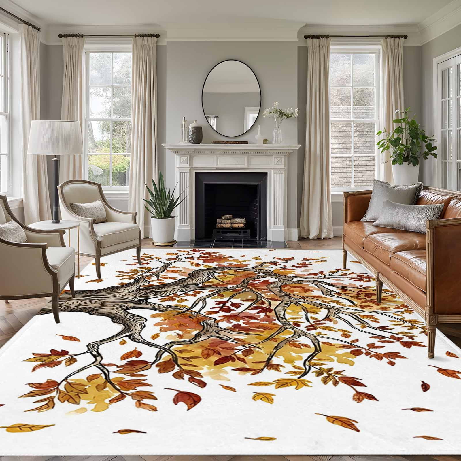 Brown Tree Fall Area Rugs 6'x9', Small Throw Rugs for Kitchen Dining ...