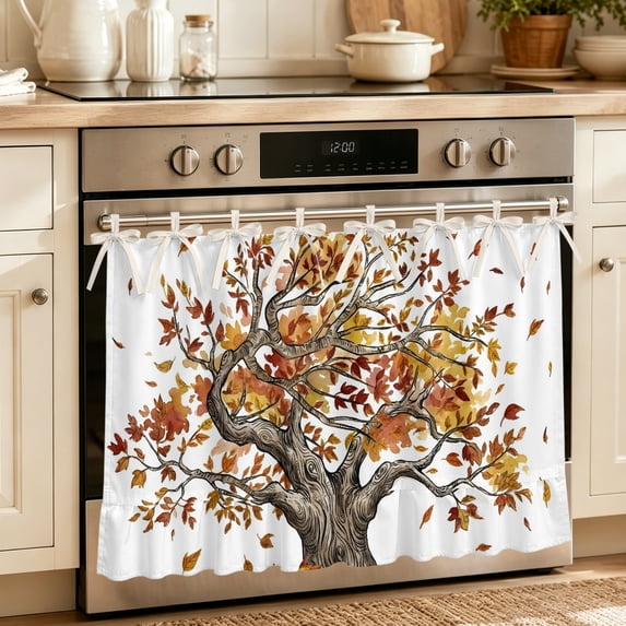 Brown Tree Fall Oven Curtain with Tie Top,Oven Skirt Curtain for ...
