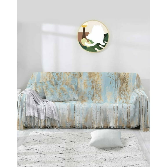 Brown Tree Sofa Couch Covers for 3 Cushion Couch,Washable L Shape Sectional Sofa Covers for Loverseat/Pet,Aqua Forest Shabby Chic Abstract Natural Painting Slipcover Throw Blanket Futon Cover 71x134