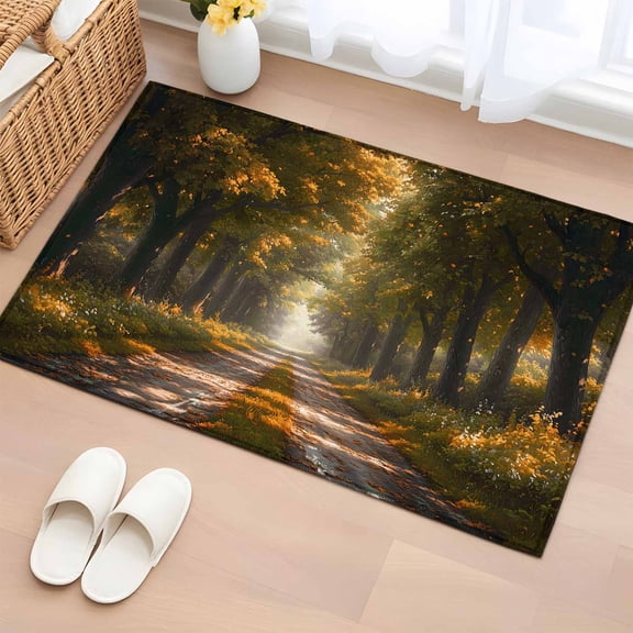 Brown Trees Bathroom Rug Washable 2x3 Entryway Rug Non Slip Forest Art Decor Spring Summer Nature Leaf Front Door Mat Low Pile Indoor Doormat Throw Floor Carpet for Kitchen Bedroom Entrance