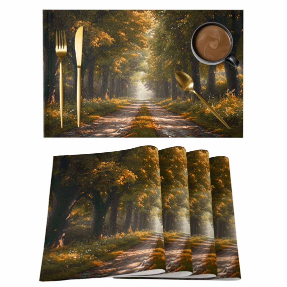 Brown Trees Placemats Set of 8 Forest Art Decor Spring Summer Nature Leaf Place Mats Indoor Wipeable Table Mats Washable Cloth Dining Table Placemats for Kitchen Holiday Party Home Decor 13x19 Inch