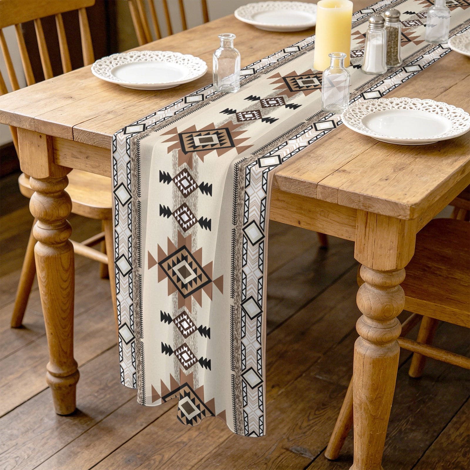 Brown Triangle Combination 4.5ft Cheesecloth Table Runner for Dining 19 ...