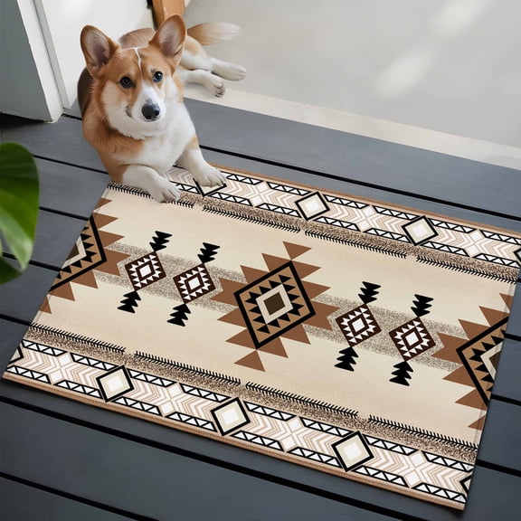 Brown Triangle Combination Front Door Rugs 2x3 ft Bohemian Luxury Decoration Small Rug for Entryway Non Slip Washable Bathroom Door Mat Absorbent Floor Mat for Indoor Entrance
