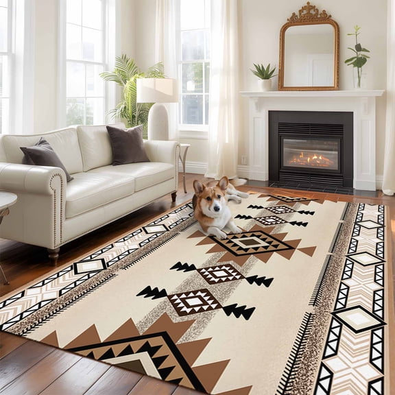 Brown Triangle Combination Large Area Rugs 8x10 ft Bohemian Luxury Decoration Washable Rug Non Slip Indoor Carpet Absorbent Floor Mat for Living Room Bedroom Dining Room