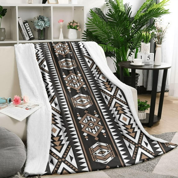 Brown Triangular Geometric Pattern Blanket,Comfortable Soft Flannel Throw Blanket,All Season,Warm Lightweight Blankets for Sofa Bed Couch Living Room Chair,50"x60"