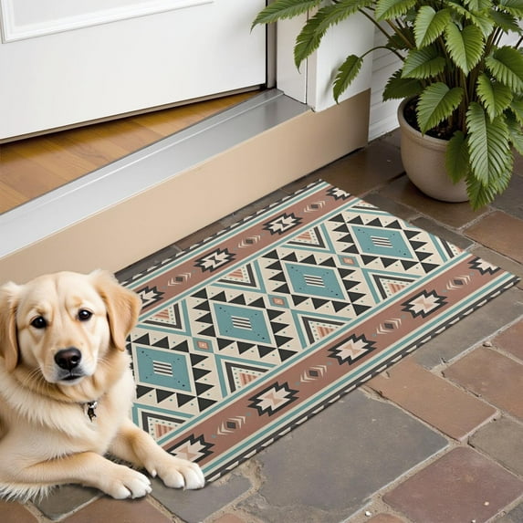 Brown Triangular Geometric Pattern Door Rugs,Washable Non Slip Door Mats Indoor,Decorative Door Mats,Entry Mat Indoor for Entrance,Bedroom,Kitchen,Bathroom,16"x24"