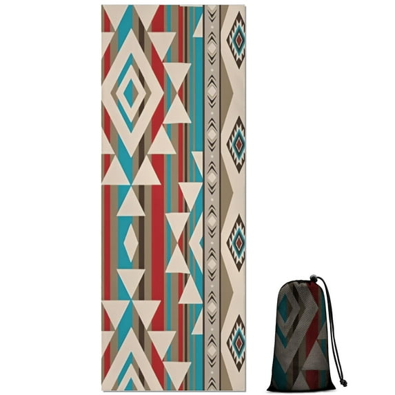Brown Triangular Geometric Pattern Hot Yoga Mat Towel Non Slip for Hot Yoga - Quick-Drying Yoga Mat Cover with 4 Corner Pockets with Travel Bag - Hot Yoga Towel Non Slip 70"x26"