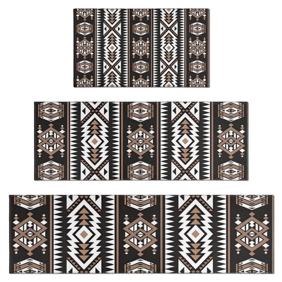 Brown Triangular Geometric Pattern Kitchen Rugs Sets Of 3,Kitchen Runner Rugs Non Skid Washable,Decorative Kitchen Floor Mats for Kitchen,Sink,Laundry,17"x30"+ 17"x47" + 17"x59"