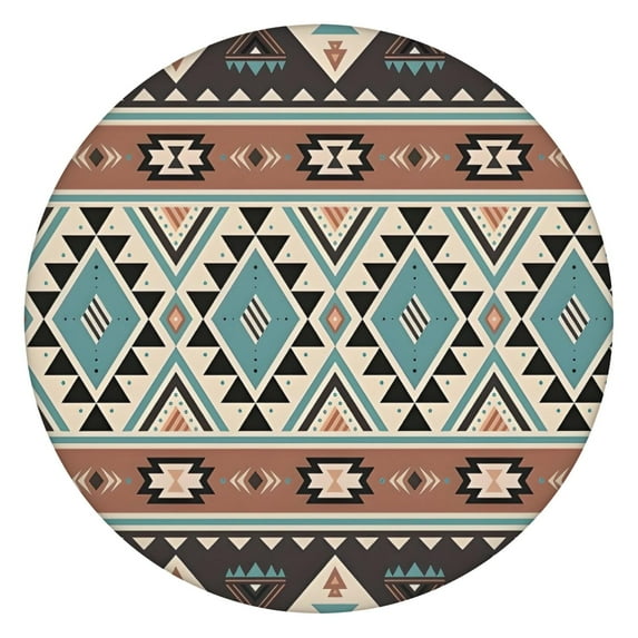 Brown Triangular Geometric Pattern Round Fitted Tablecloth with Elastic Edge,Dining Table Cover Waterproof,Outdoor Round Tablecloth for Camping,Dining,Indoor and Outdoor