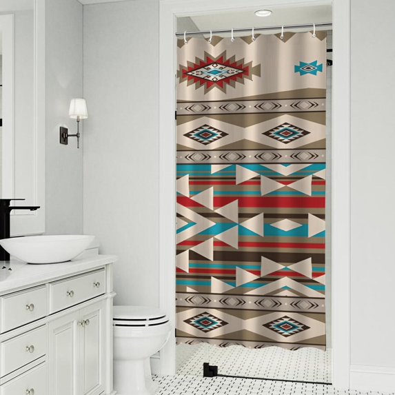 Brown Triangular Geometric Pattern Shower Curtain 36"x72" ,Bathroom Decorative Shower Curtains Set with 12 Hooks,Modern Waterproof Washable Shower Curtain