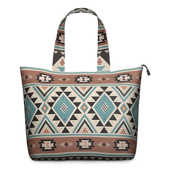 Brown Triangular Geometric Pattern Travel Tote Bags for Women Carry On,Large Weekender Bags for Women Travel,Multi Functional Duffle Bag for Work,Shopping,Sports