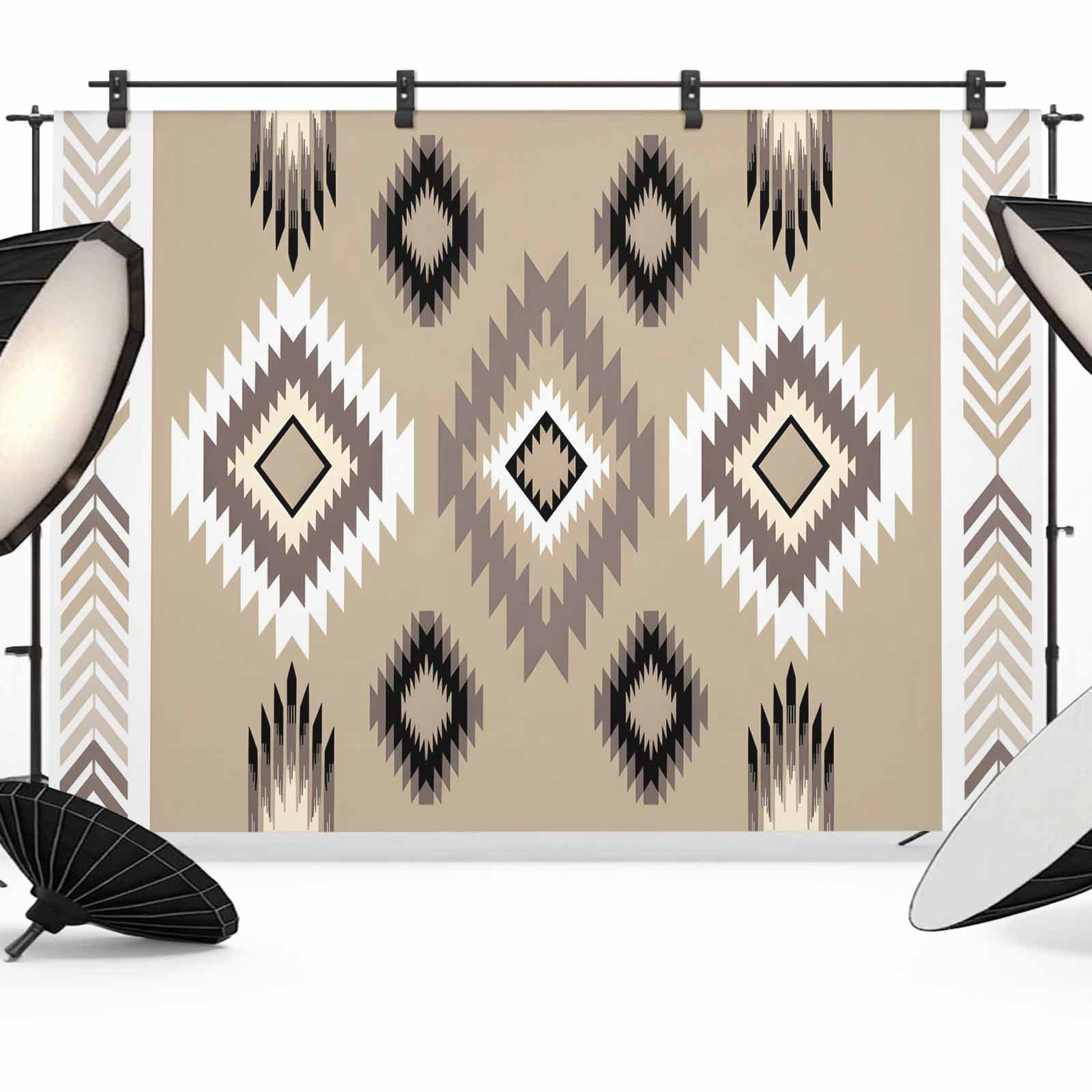 Brown Tribal Geometric Backdrop for Photography, Vintage Boho Native ...