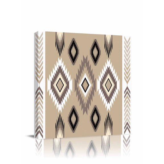 Brown Tribal Geometric Canvas Wall Art, Vintage Boho Native Abstract Framed Wall Decor Modern Artwork Prints Painting for Living Room, Bedroom, Kitchen & Cafe Decor 8x8 Inch