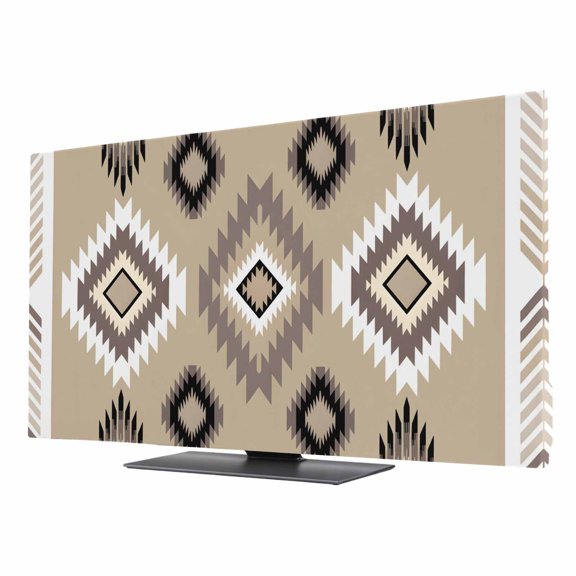 Brown Tribal Geometric TV Dust Cover 55 Inch, Vintage Boho Native Abstract Computer Monitor Cover Dustproof Stretchable Indoor TV Screen Protector for LED LCD Universal Monitors