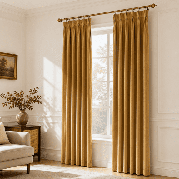 Brown Triple Pleated Curta86 Inches Long 2 Panels For Living Room ...
