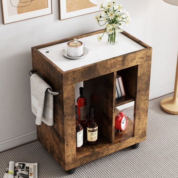 Brown Trolley Style - Clear Storage Compartments - Living Room - Transform into Refreshment Trolley
